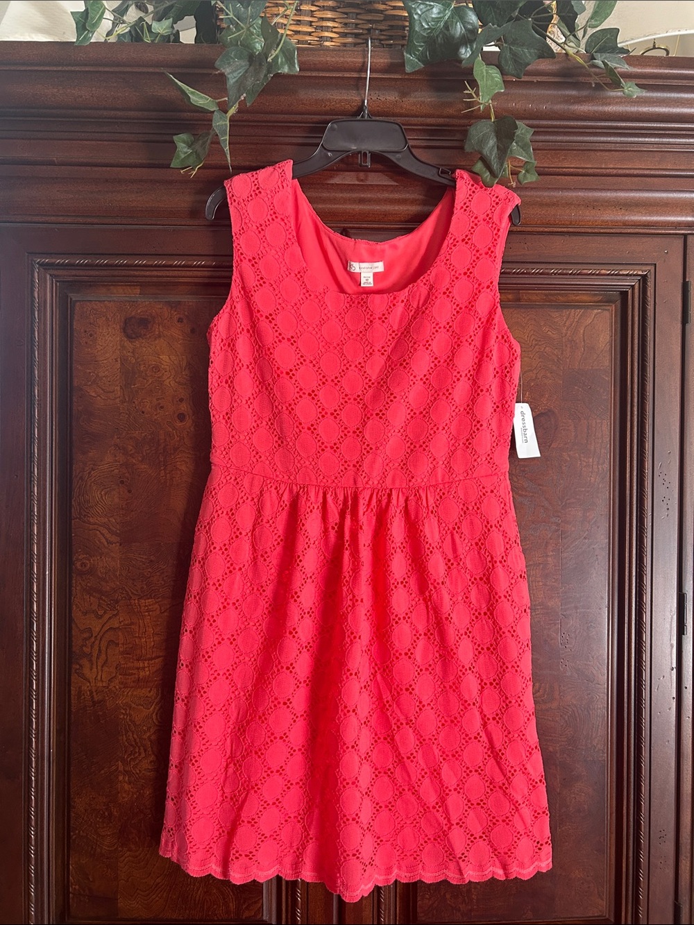 Sleeveless Coral Eyelet Midi Dress